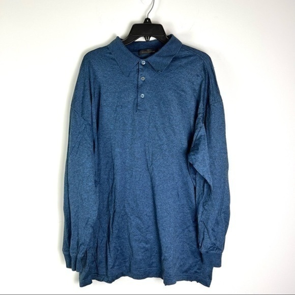 Bugatchi Uomo Mens Polo Shirt Blue Heathered Long Sleeve 100% Cotton XXL - Picture 1 of 9